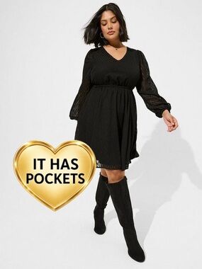 TORRID Black V-Neck Long Sleeve Dress with Pockets | 0X